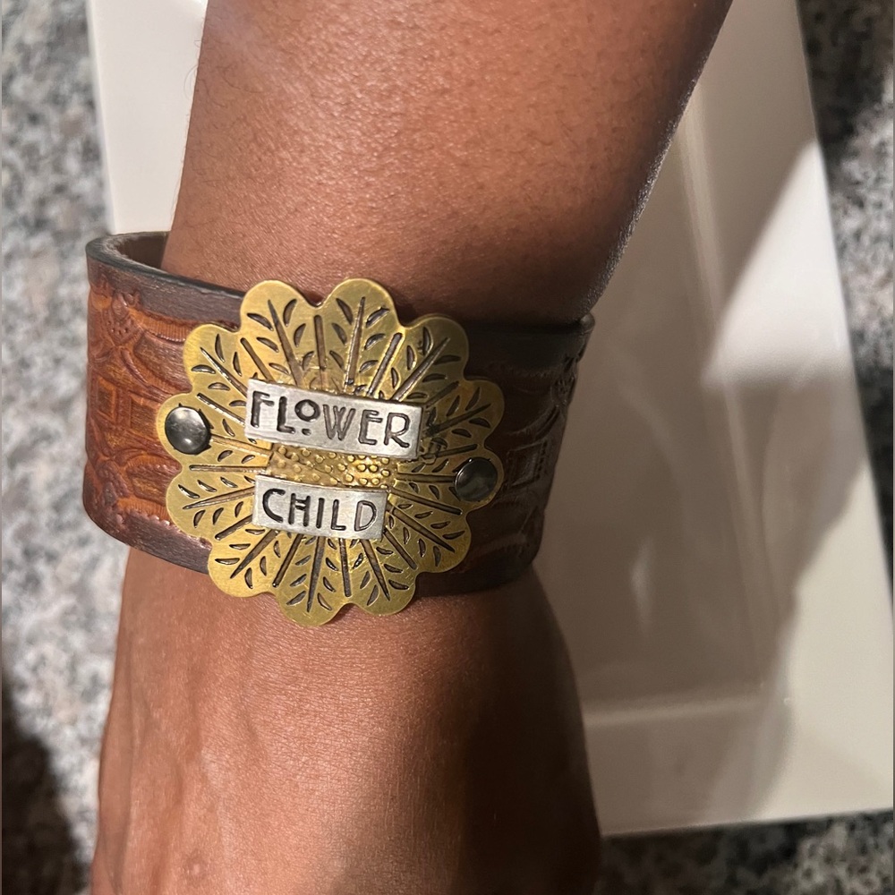 Flower Child Brown Leather Bracelet